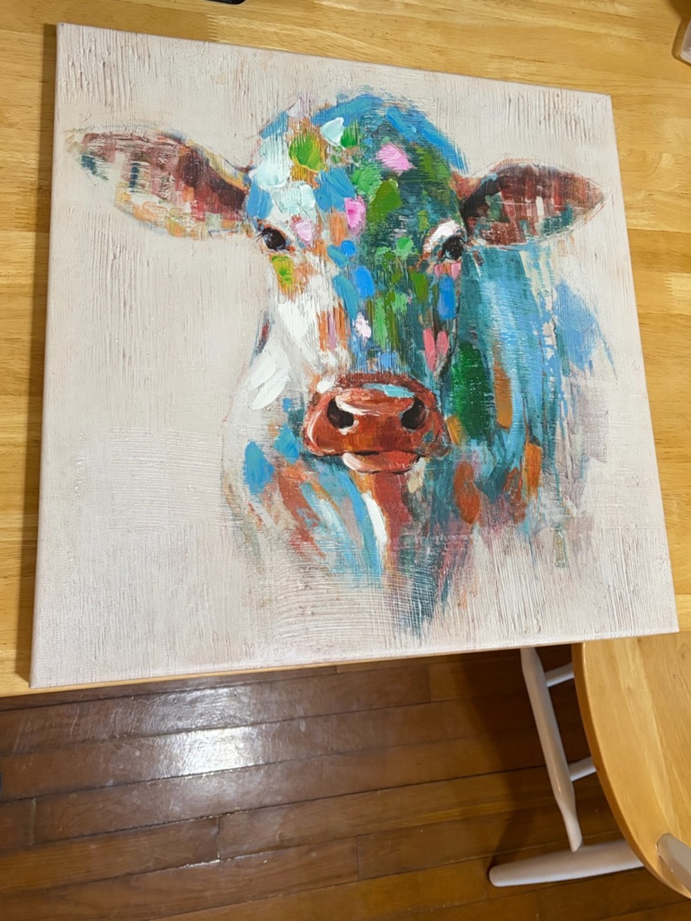 Colorful Abstract Cow Canvas Art - Multicolor - Picture 2 of 5